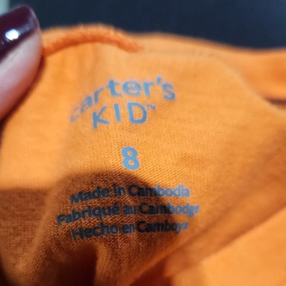 Carters Orange Halloween Jack O Lantern Pumpkin Long Sleeve Tshirt Size 8